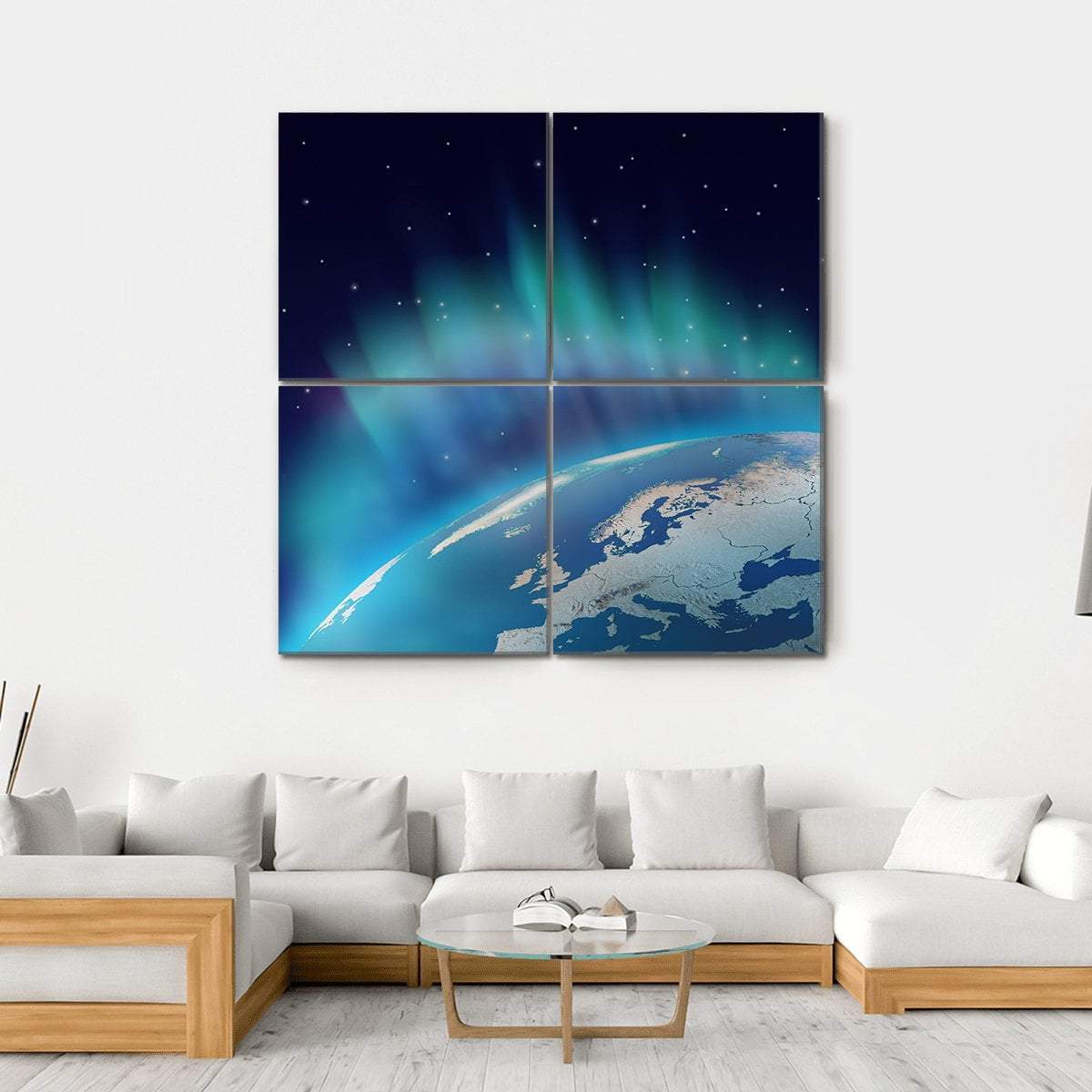 Northern Lights Over Planet Earth Canvas Wall Art-4 Square-Gallery Wrap-17" x 17"-Tiaracle