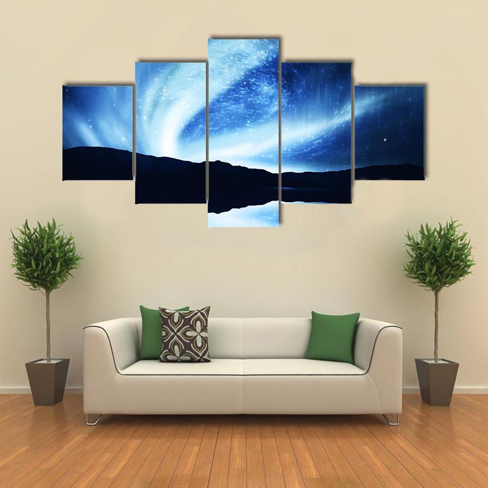 Northern Lights Aurora Canvas Wall Art-5 Star-Gallery Wrap-62" x 32"-Tiaracle