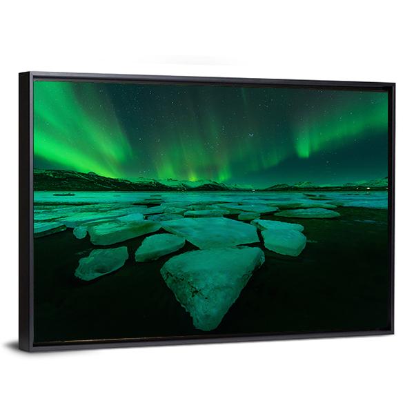 Northern Lights Iceland Canvas Wall Art-3 Horizontal-Gallery Wrap-25" x 16"-Tiaracle