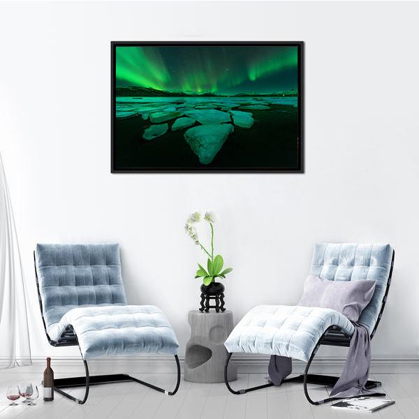 Northern Lights Iceland Canvas Wall Art-3 Horizontal-Gallery Wrap-25" x 16"-Tiaracle