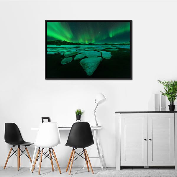 Northern Lights Iceland Canvas Wall Art-3 Horizontal-Gallery Wrap-25" x 16"-Tiaracle