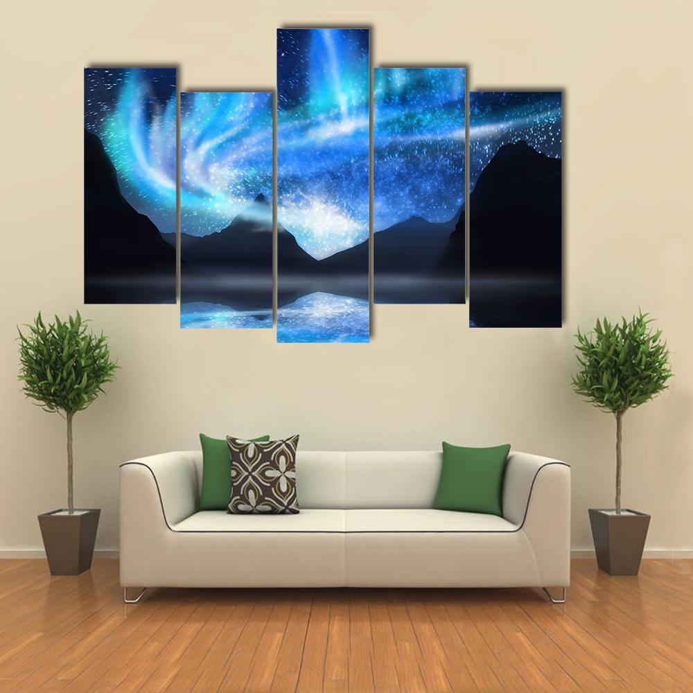Northern Lights In Alaska Canvas Wall Art-5 Pop-Gallery Wrap-32" x 21"-Tiaracle