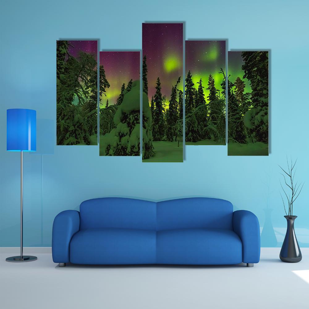 Northern Lights Finish Lapland Canvas Wall Art-5 Pop-Gallery Wrap-47" x 32"-Tiaracle