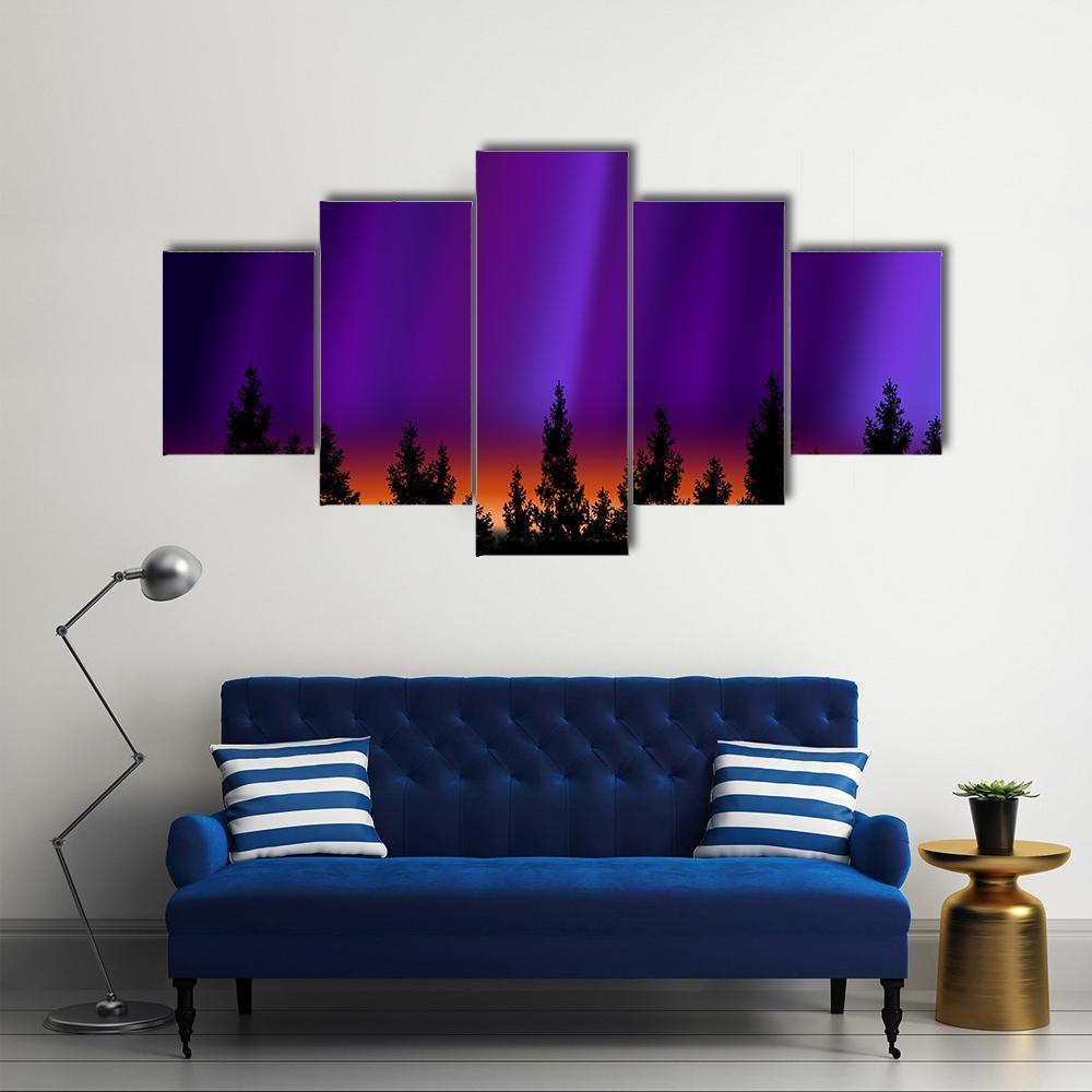 Northern Lights Canvas Wall Art-5 Star-Gallery Wrap-62" x 32"-Tiaracle