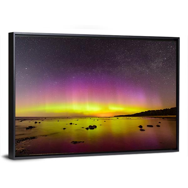 Northern Lights Over Baltic Sea Canvas Wall Art-3 Horizontal-Gallery Wrap-25" x 16"-Tiaracle