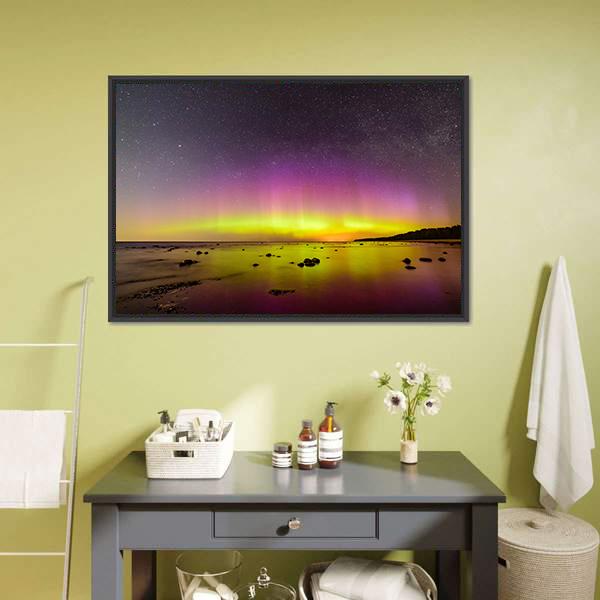 Northern Lights Over Baltic Sea Canvas Wall Art-1 Piece-Floating Frame-24" x 16"-Tiaracle