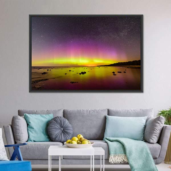 Northern Lights Over Baltic Sea Canvas Wall Art-3 Horizontal-Gallery Wrap-25" x 16"-Tiaracle