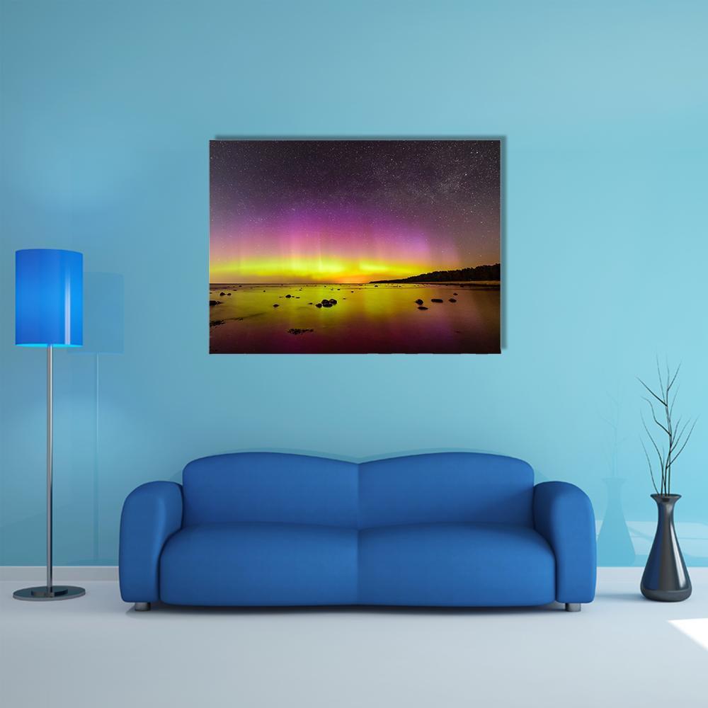 Northern Lights Over Baltic Sea Canvas Wall Art-1 Piece-Gallery Wrap-48" x 32"-Tiaracle