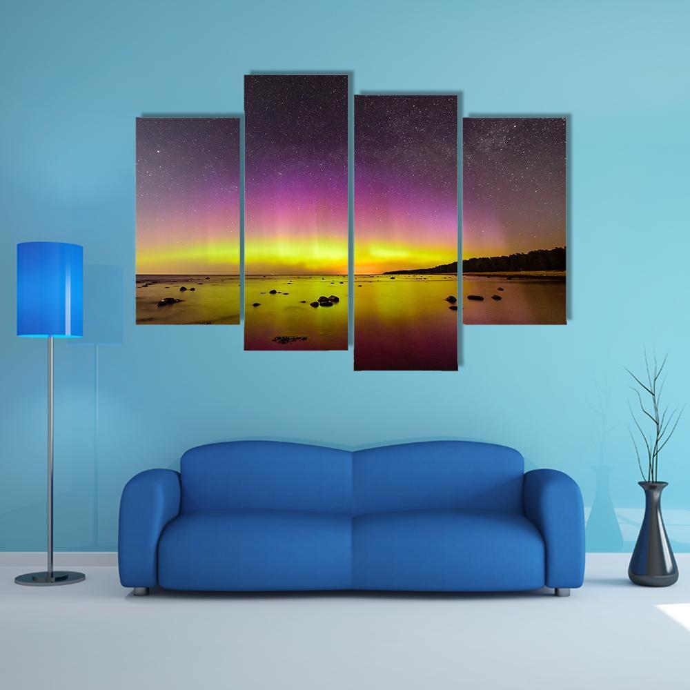 Northern Lights Over Baltic Sea Canvas Wall Art-4 Pop-Gallery Wrap-50" x 32"-Tiaracle