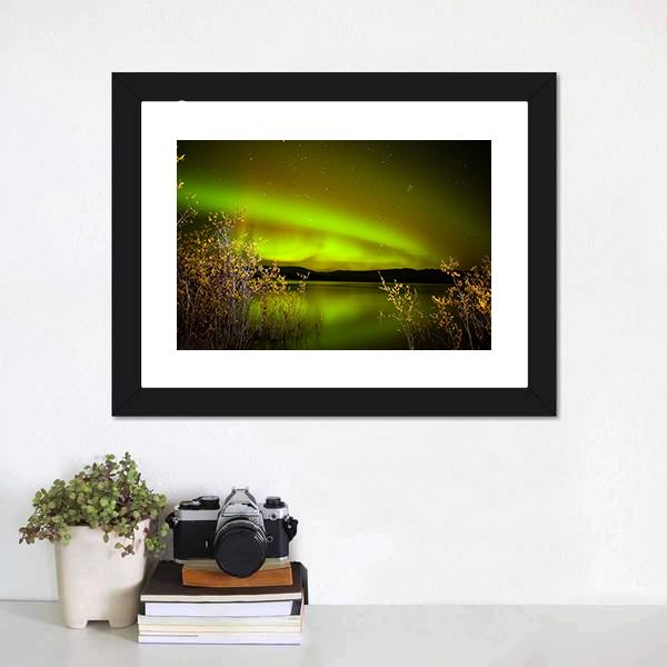 Northern Lights Over Lake Canvas Wall Art-1 Piece-Framed Print-20" x 16"-Tiaracle