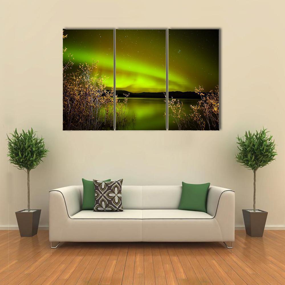 Northern Lights Over Lake Canvas Wall Art-3 Horizontal-Gallery Wrap-37" x 24"-Tiaracle
