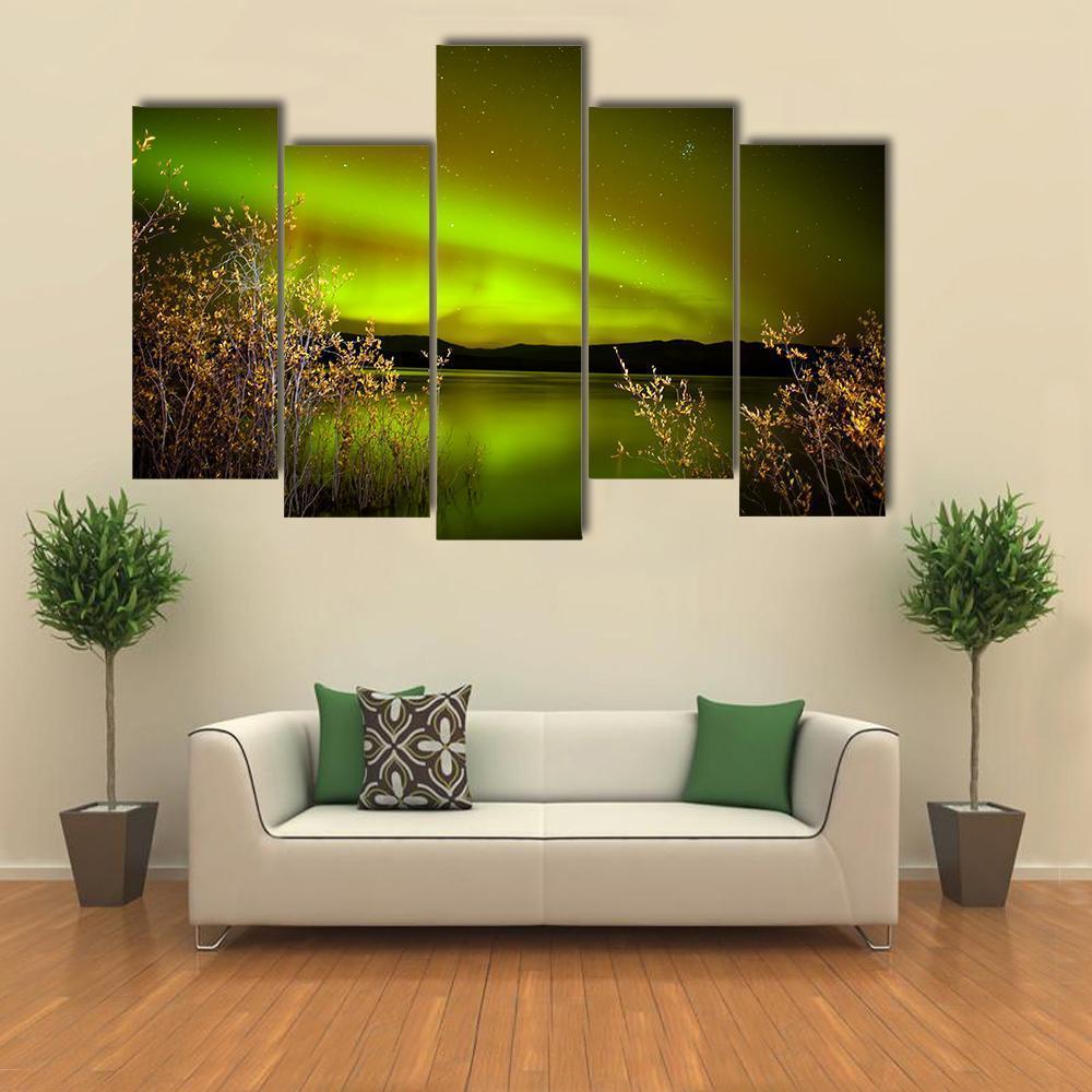 Northern Lights Over Lake Canvas Wall Art-5 Pop-Gallery Wrap-47" x 32"-Tiaracle