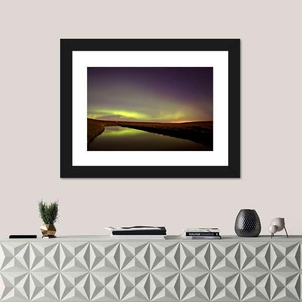 Northern Lights Over Moose Jaw River Canvas Wall Art-1 Piece-Framed Print-20" x 16"-Tiaracle