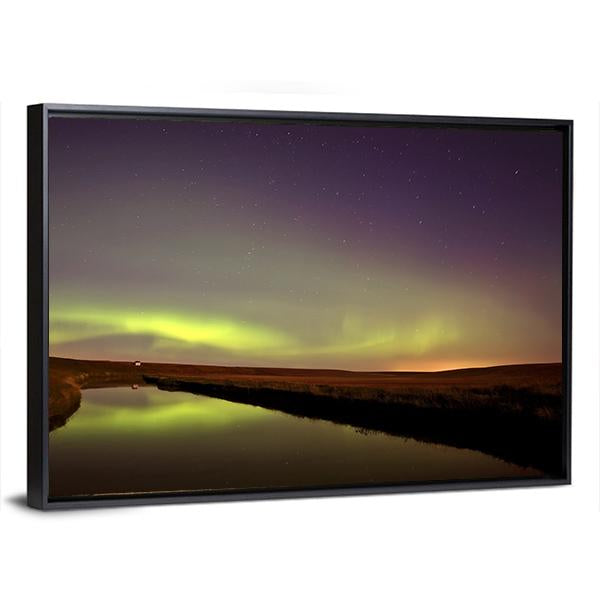 Northern Lights Over Moose Jaw River Canvas Wall Art-3 Horizontal-Gallery Wrap-25" x 16"-Tiaracle