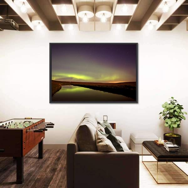 Northern Lights Over Moose Jaw River Canvas Wall Art-3 Horizontal-Gallery Wrap-25" x 16"-Tiaracle