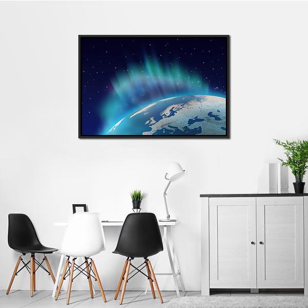Northern Lights Over Planet Earth Canvas Wall Art-1 Piece-Floating Frame-24" x 16"-Tiaracle