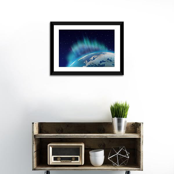 Northern Lights Over Planet Earth Canvas Wall Art-1 Piece-Framed Print-20" x 16"-Tiaracle