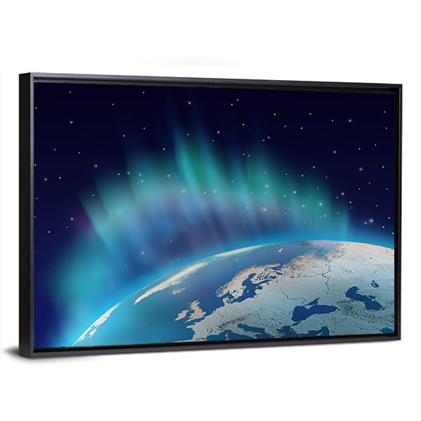 Northern Lights Over Planet Earth Canvas Wall Art-3 Horizontal-Gallery Wrap-25" x 16"-Tiaracle