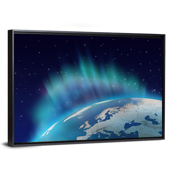 Northern Lights Over Planet Earth Canvas Wall Art-5 Horizontal-Gallery Wrap-22" x 12"-Tiaracle