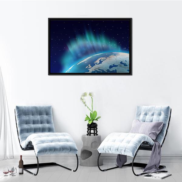 Northern Lights Over Planet Earth Canvas Wall Art-5 Horizontal-Gallery Wrap-22" x 12"-Tiaracle