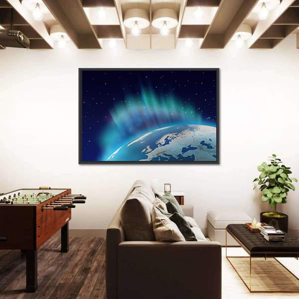 Northern Lights Over Planet Earth Canvas Wall Art-3 Horizontal-Gallery Wrap-25" x 16"-Tiaracle