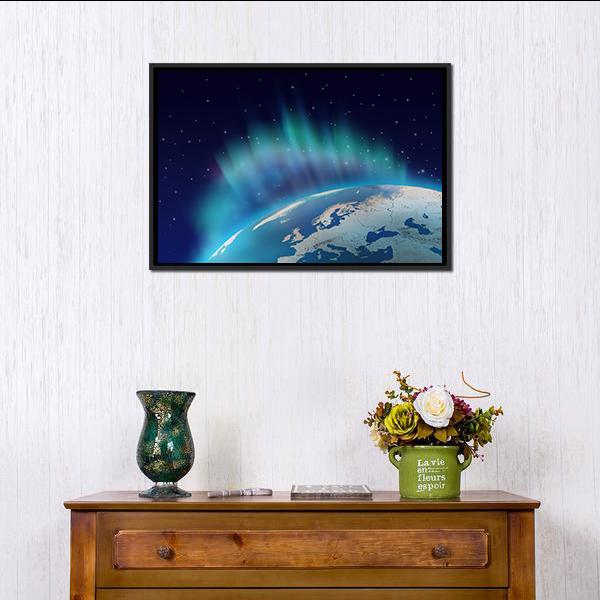 Northern Lights Over Planet Earth Canvas Wall Art-5 Horizontal-Gallery Wrap-22" x 12"-Tiaracle