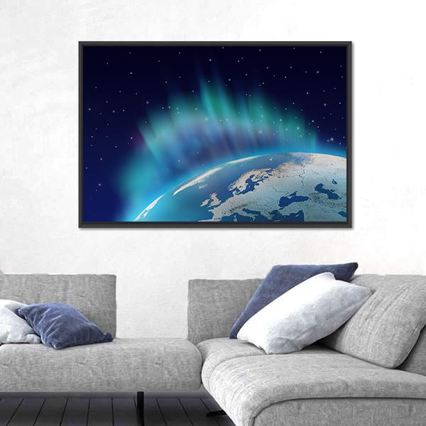 Northern Lights Over Planet Earth Canvas Wall Art-3 Horizontal-Gallery Wrap-25" x 16"-Tiaracle