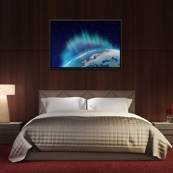 Northern Lights Over Planet Earth Canvas Wall Art-5 Horizontal-Gallery Wrap-22" x 12"-Tiaracle