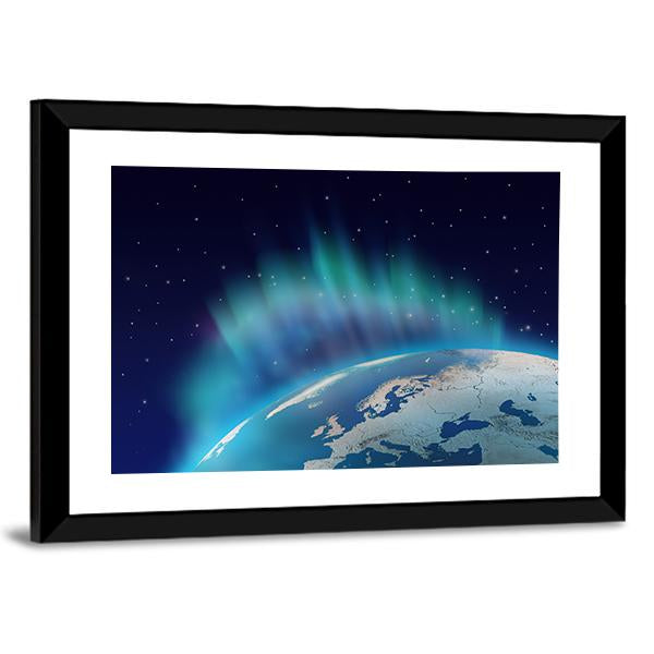 Northern Lights Over Planet Earth Canvas Wall Art-5 Horizontal-Gallery Wrap-22" x 12"-Tiaracle