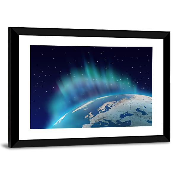 Northern Lights Over Planet Earth Canvas Wall Art-3 Horizontal-Gallery Wrap-25" x 16"-Tiaracle