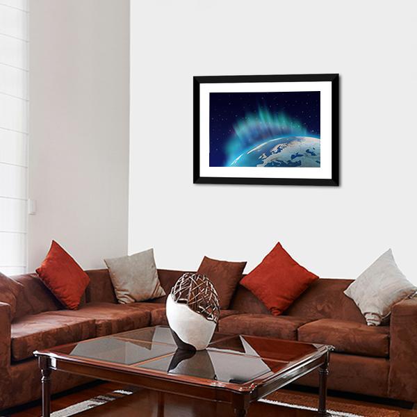 Northern Lights Over Planet Earth Canvas Wall Art-5 Horizontal-Gallery Wrap-22" x 12"-Tiaracle
