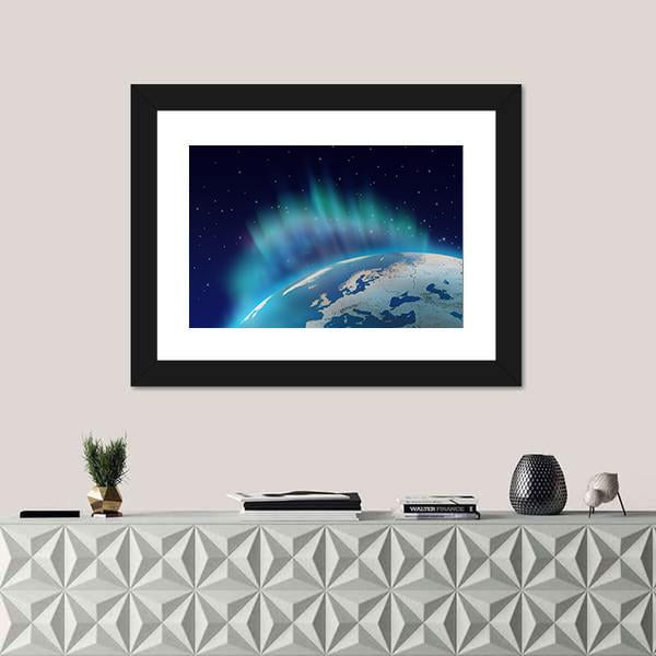 Northern Lights Over Planet Earth Canvas Wall Art-1 Piece-Framed Print-20" x 16"-Tiaracle