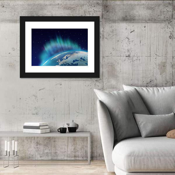 Northern Lights Over Planet Earth Canvas Wall Art-3 Horizontal-Gallery Wrap-25" x 16"-Tiaracle