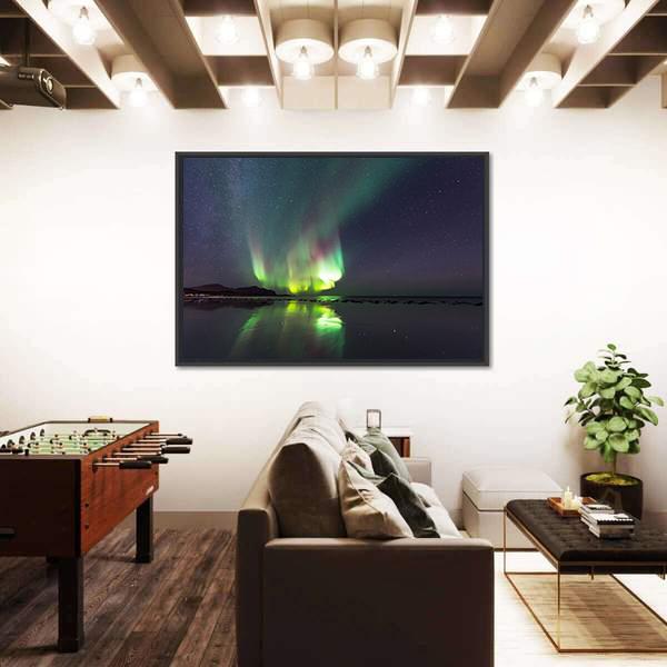 Northern Lights Over Skagsanden Beach Canvas Wall Art-3 Horizontal-Gallery Wrap-25" x 16"-Tiaracle
