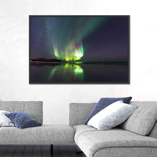 Northern Lights Over Skagsanden Beach Canvas Wall Art-3 Horizontal-Gallery Wrap-25" x 16"-Tiaracle
