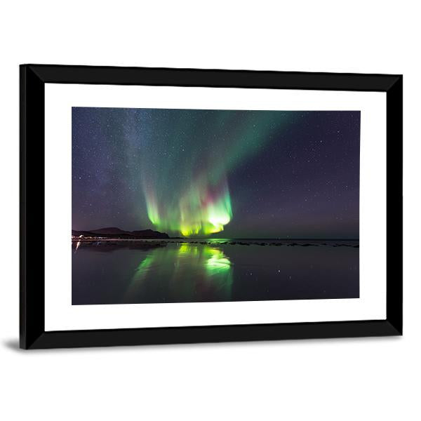 Northern Lights Over Skagsanden Beach Canvas Wall Art-3 Horizontal-Gallery Wrap-25" x 16"-Tiaracle