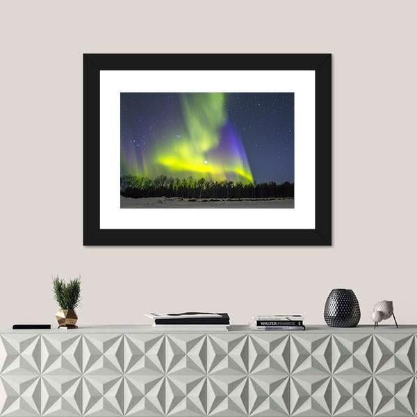 Northern Lights Over Snowscape Canvas Wall Art-1 Piece-Framed Print-20" x 16"-Tiaracle