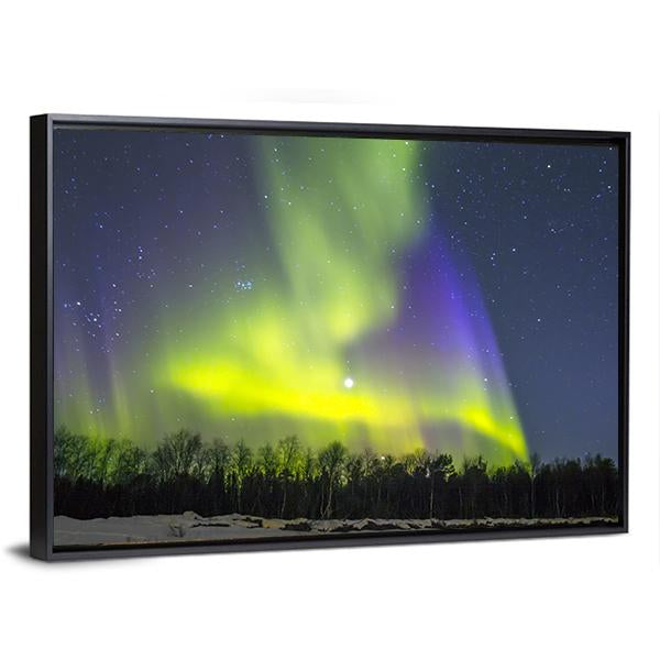 Northern Lights Over Snowscape Canvas Wall Art-3 Horizontal-Gallery Wrap-25" x 16"-Tiaracle