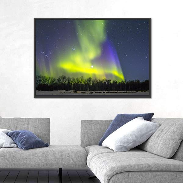 Northern Lights Over Snowscape Canvas Wall Art-3 Horizontal-Gallery Wrap-25" x 16"-Tiaracle