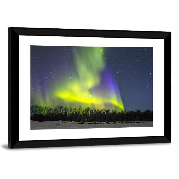 Northern Lights Over Snowscape Canvas Wall Art-3 Horizontal-Gallery Wrap-25" x 16"-Tiaracle