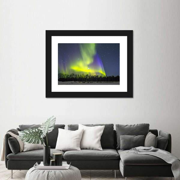 Northern Lights Over Snowscape Canvas Wall Art-3 Horizontal-Gallery Wrap-25" x 16"-Tiaracle