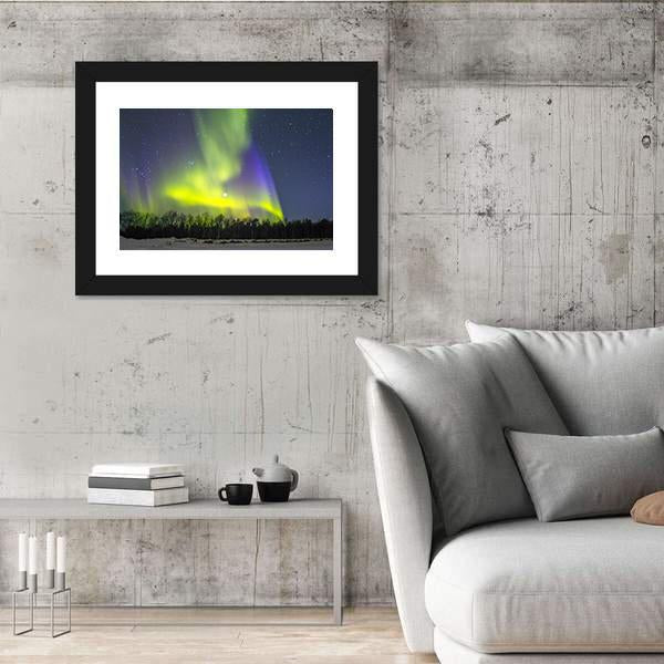 Northern Lights Over Snowscape Canvas Wall Art-3 Horizontal-Gallery Wrap-25" x 16"-Tiaracle