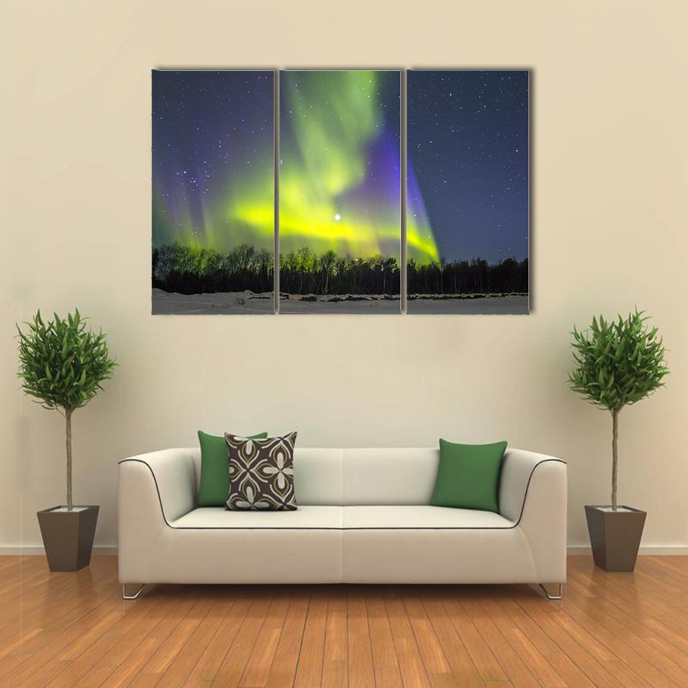 Northern Lights Over Snowscape Canvas Wall Art-3 Horizontal-Gallery Wrap-37" x 24"-Tiaracle