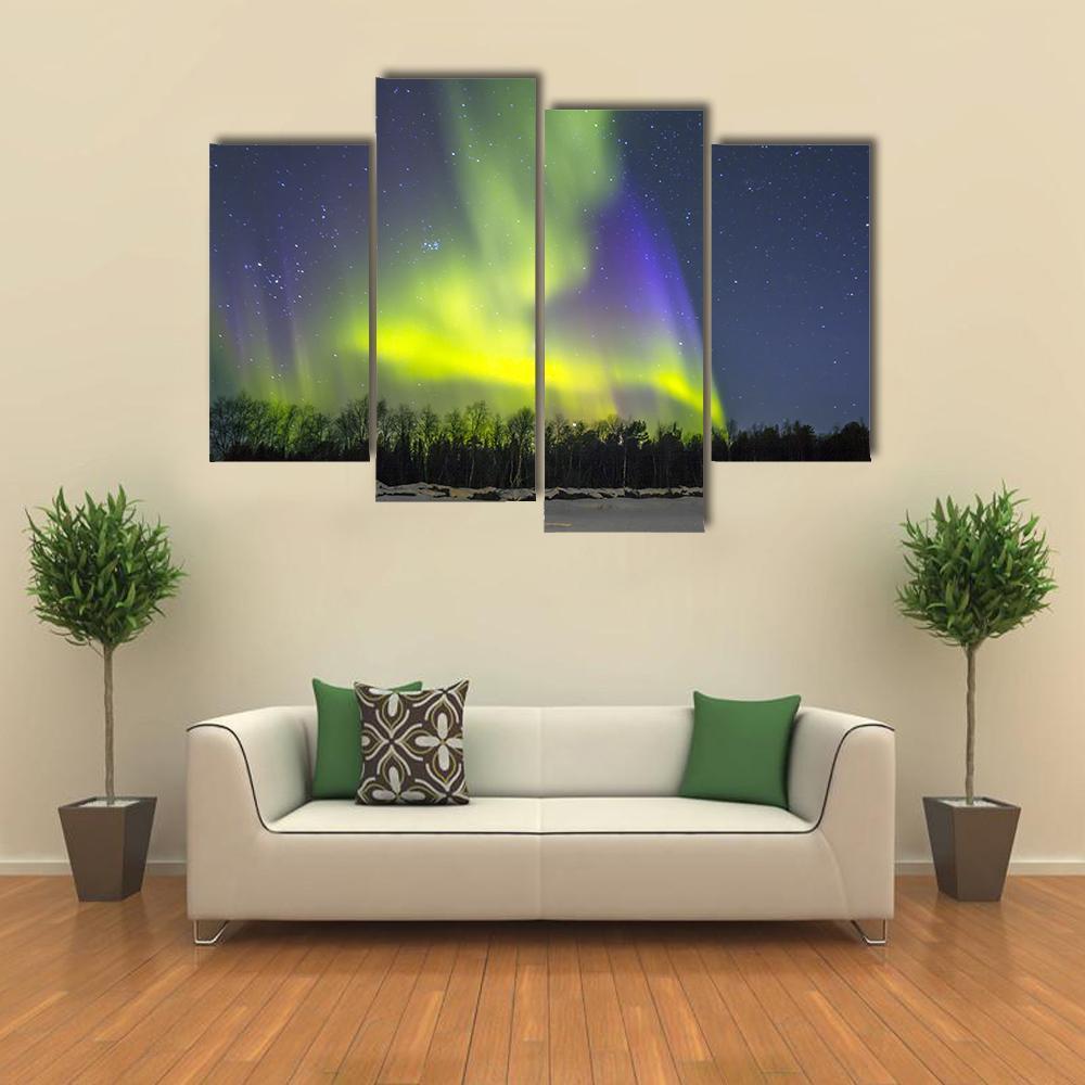 Northern Lights Over Snowscape Canvas Wall Art-4 Pop-Gallery Wrap-50" x 32"-Tiaracle