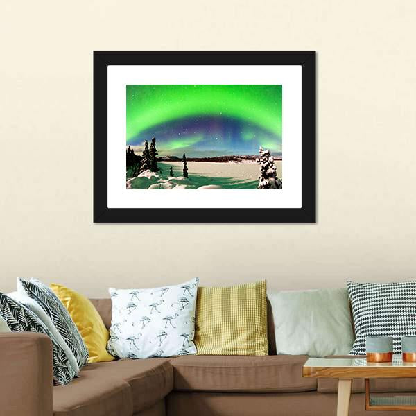 Northern Lights Over Snowy Landscape Canvas Wall Art-3 Horizontal-Gallery Wrap-25" x 16"-Tiaracle