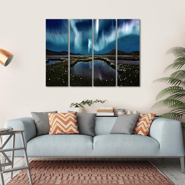 Northern Lights Over Wildflowers Canvas Wall Art-4 Horizontal-Gallery Wrap-34" x 24"-Tiaracle