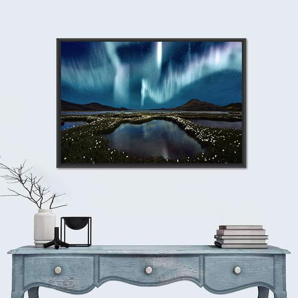 Northern Lights Over Wildflowers Canvas Wall Art-5 Horizontal-Gallery Wrap-22" x 12"-Tiaracle