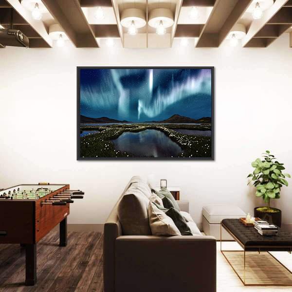 Northern Lights Over Wildflowers Canvas Wall Art-3 Horizontal-Gallery Wrap-25" x 16"-Tiaracle