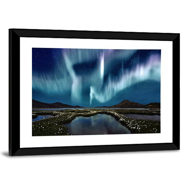Northern Lights Over Wildflowers Canvas Wall Art-5 Horizontal-Gallery Wrap-22" x 12"-Tiaracle