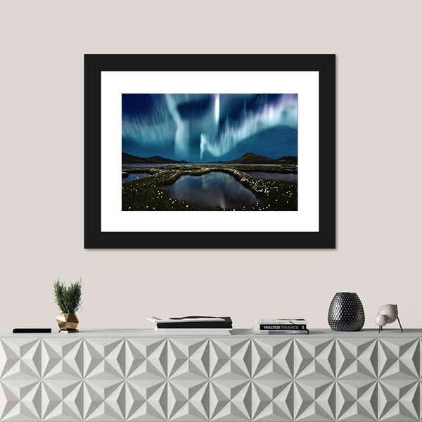 Northern Lights Over Wildflowers Canvas Wall Art-5 Horizontal-Gallery Wrap-22" x 12"-Tiaracle